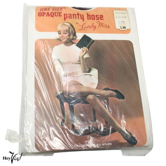 Vintage Nylon Burgundy Panty Hose Original Package Lovely Miss 9-11 - Hey Viv - Picture 1 of 6